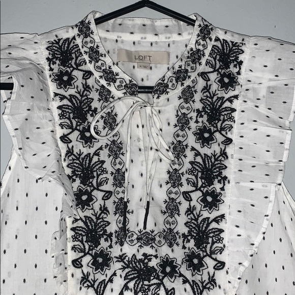 Loft Embroidered Floral Dot Ruffle Shell Top - Picture 2 of 3